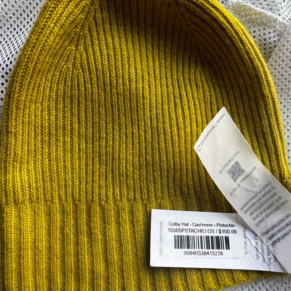 Amour Vert Colby Cashmere Beanie in Mustard Yellow